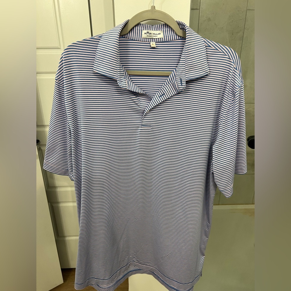 Peter Millar Navy and White Striped Polo